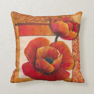 Almofada Flores de Papoula em Tan e Orange Background