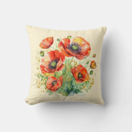 Almofada Flores de Papoula Lindas Papoulas Vermelhas Flores