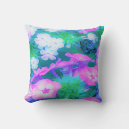 Almofada Flores de Phlox do Jardim Cor-de-Rosa, Verde, Azul