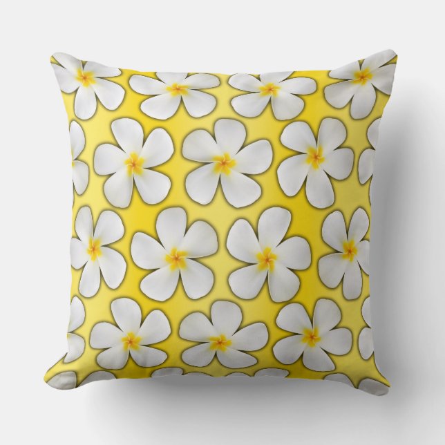 Almofada Flores de Plumeria Branca e Amarela em Amarelo (Frente)