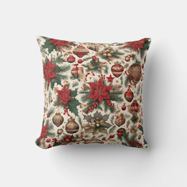 Almofada Flores de Poinsettia, Decorações de Natal (Frente)