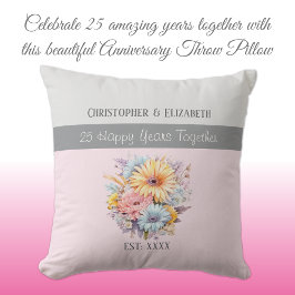 Almofada flores de prata para 25º aniversário de casamento 