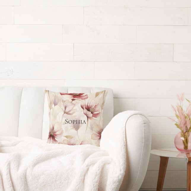 Almofada Flores de primavera de Creme de Borgonha (Sofá)