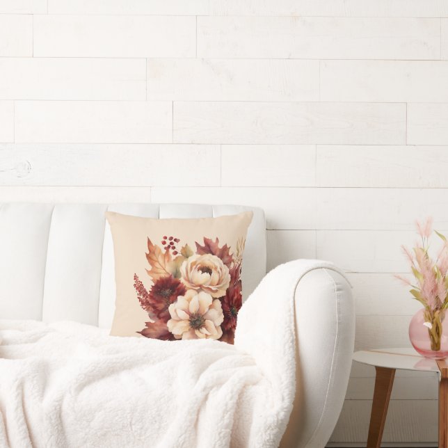 Almofada Flores de Quedas de Aquarela-Creme e Vermelho (Sofá)