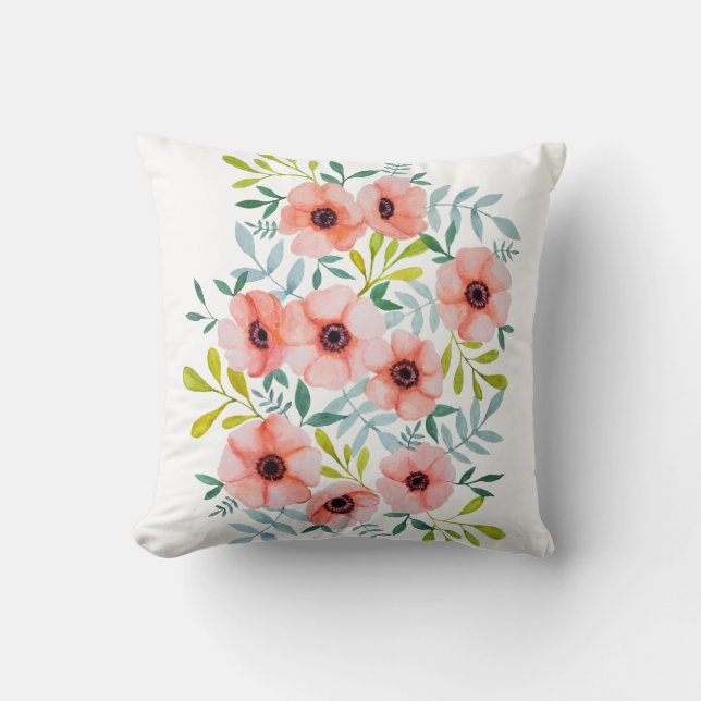 Almofada Flores de Rosas claro de Aquarelas Florais (Frente)