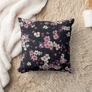 Almofada Flores de Sakura Rosa Negra, Design de padrão,
