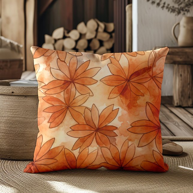Almofada Flores de Terracota Tons Terrosos Quentes (Burnt orange and neutral cream-colored decorator pillow)