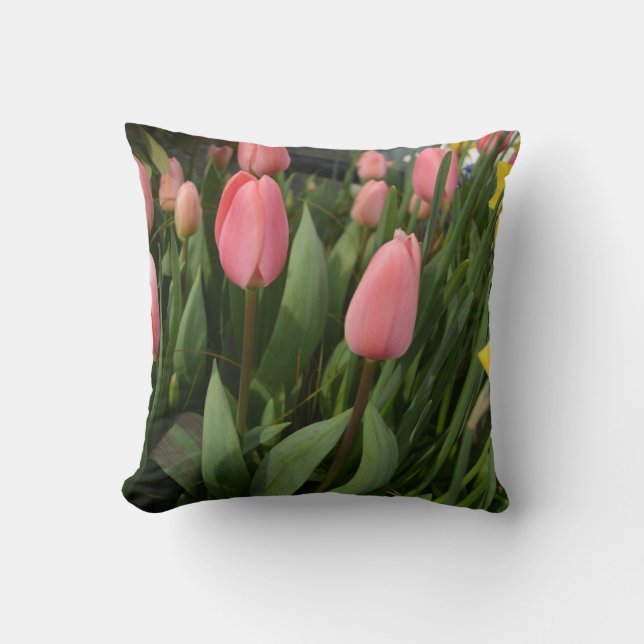 Almofada Flores de tulipa cor-de-primavera (Frente)
