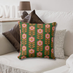 Almofada Flores de vindima, cor-de-rosa sobre o padrão retr