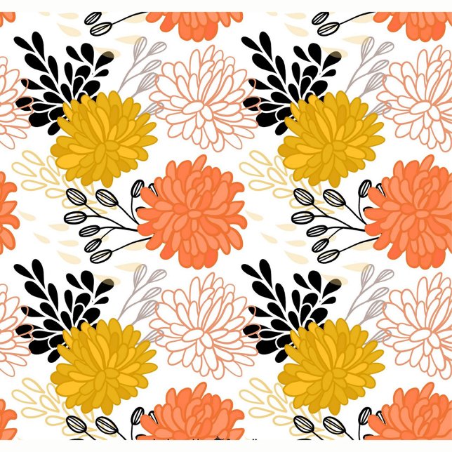 Almofada Flores Decorativas (Seamless pattern with flowers, black leaves and branches on a white background. )