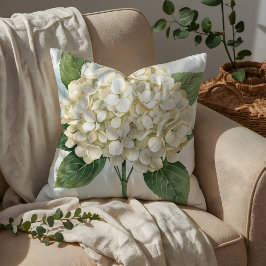 Almofada Flores Delicadas de Hortênsia Branca em Aquarela