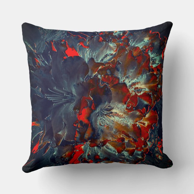 Almofada Flores digitais em cinza e carvão em carvão (Verso)