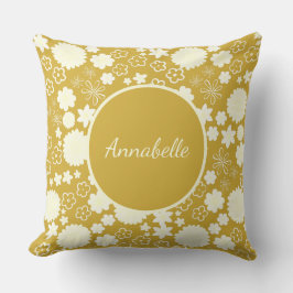 Almofada Flores Douradas em Padrão Floral Nomeadas