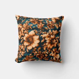 Almofada Flores Douradas Luxuosas Exquisitas, Folhas em Azu