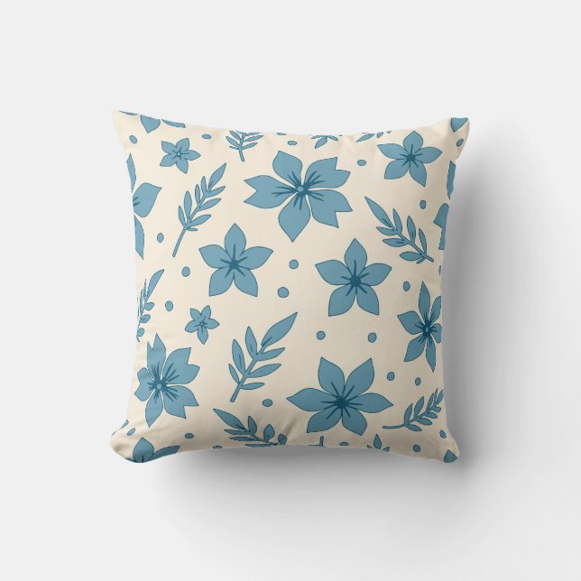 Almofada Flores e Folhas Estrela Azul Creme (Frente)
