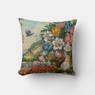 Almofada Flores e Frutas do Rio Hudson  Currier & Ives