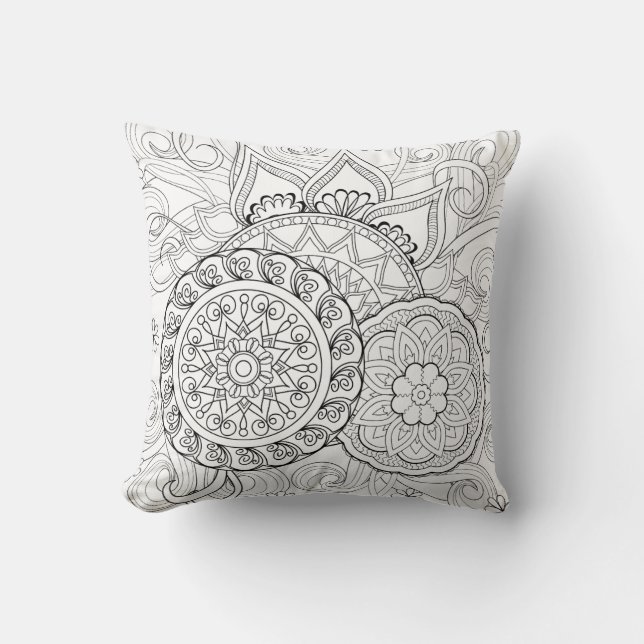 Almofada Flores e mandalas do Doodle (Frente)