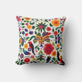 Almofada Flores e pássaros folhosos mexicanos