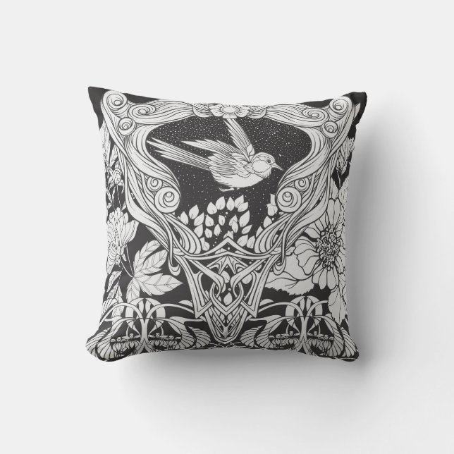 Almofada Flores e pássaros no estilo art nouveau (Frente)