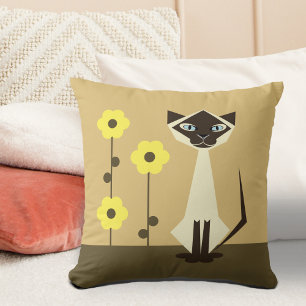 Almofada Flores e Travesseiro decorativo de Gato Siamês