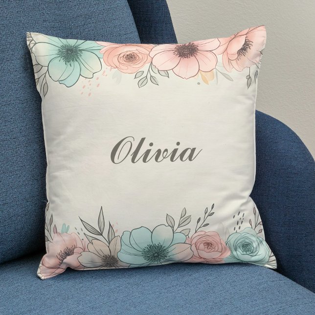 Almofada Flores Esboçadas em Aquarela Elegante (Criador carregado)