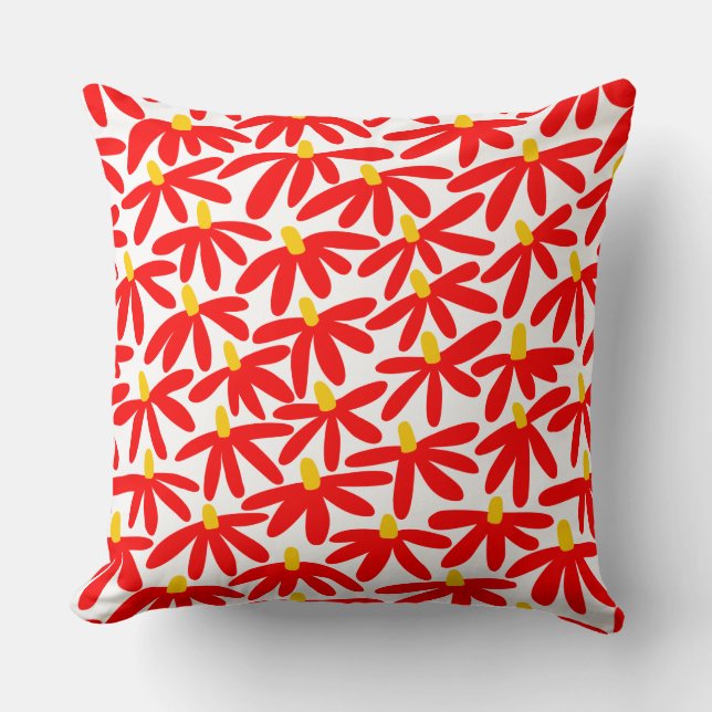 Almofada Flores Estilizadas - Vermelho, Âmbar e Branco (Frente)