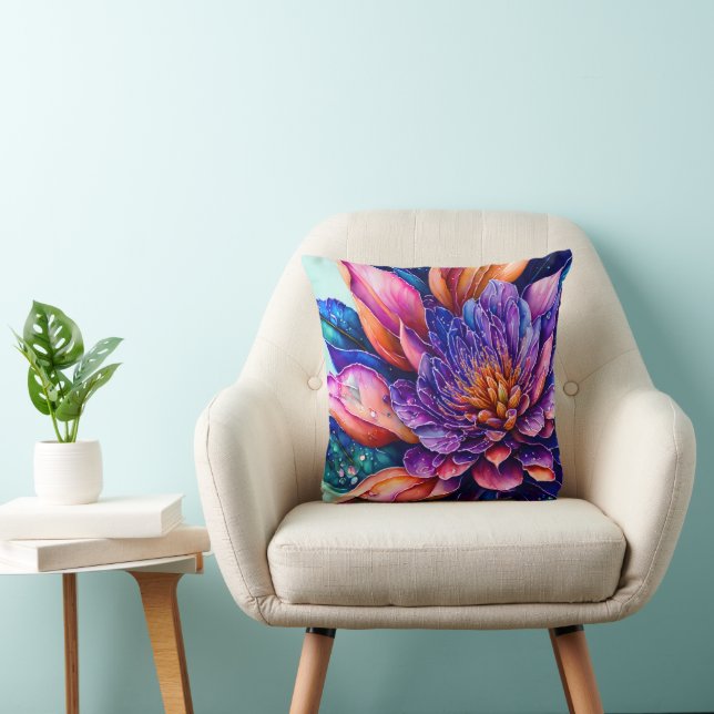 Almofada Flores exóticas elegantes, lança-aquarelas (Cadeira)