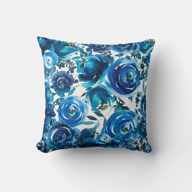 Almofada Flores Florais Azul Índigo Elegante Shabby Chic (Frente)
