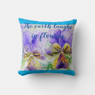 Almofada Flores florais Turquesa Blue Pansy Cushion