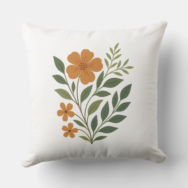Almofada Flores Laranja Brilhantes com Folhas Verdes (Verso)