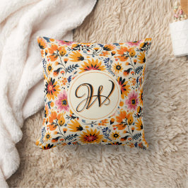 Almofada Flores Laranja-Cuta Folhas Mexicanas