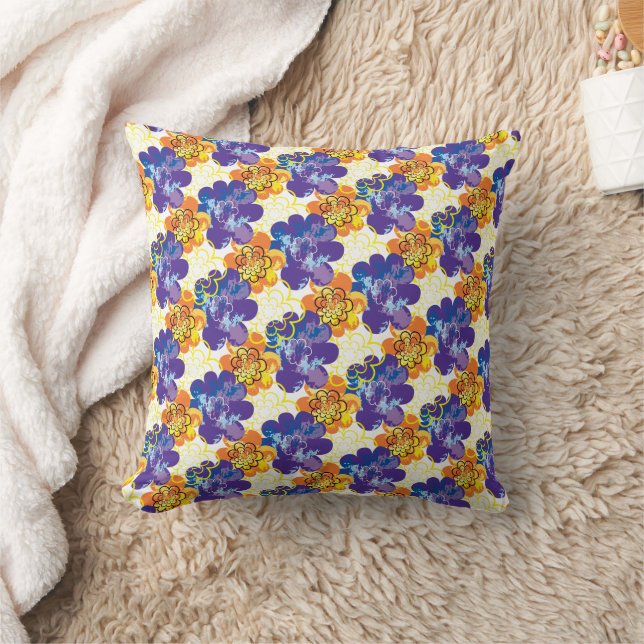 Almofada Flores laranja roxo abstratas vintage. (Cobertor)