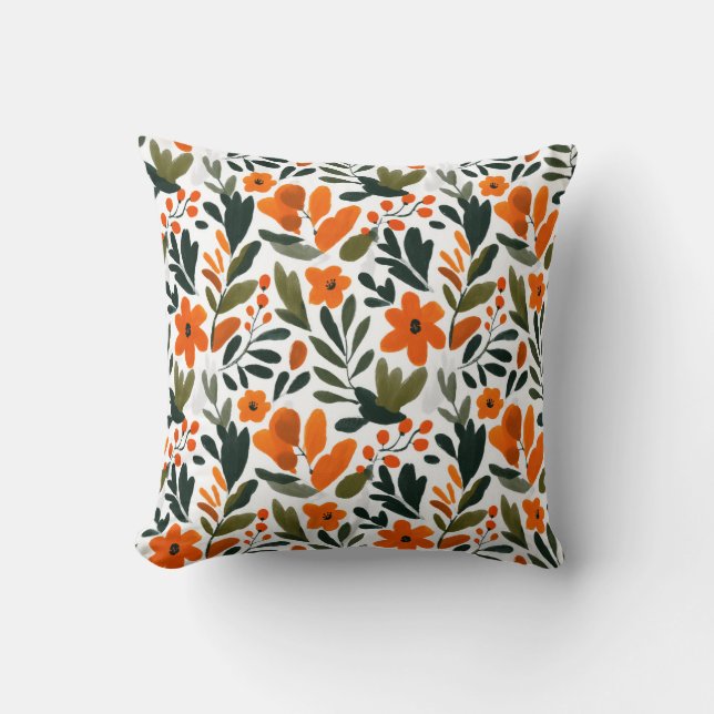 Almofada Flores Laranja Vibrantes Padrão Floral de Primaver (Frente)
