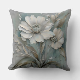 Almofada Flores Modernas Azul Teal Claro Cinza Bege Branco