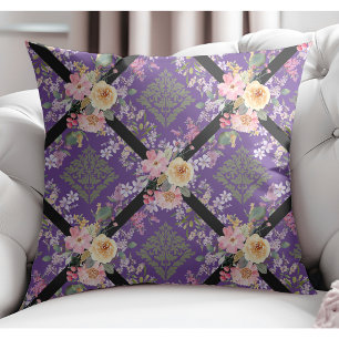 Almofada Flores Modernas Elegantes e Lavanda de Damasco Flo