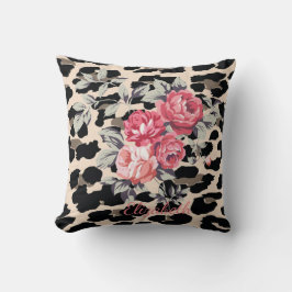 Almofada Flores Modernas Fofas em Estampa de Leopardo - Per