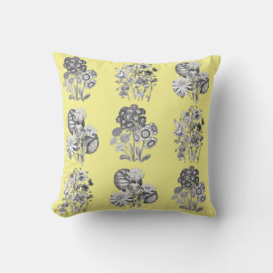 Almofada Flores monocromáticas em fundo amarelo