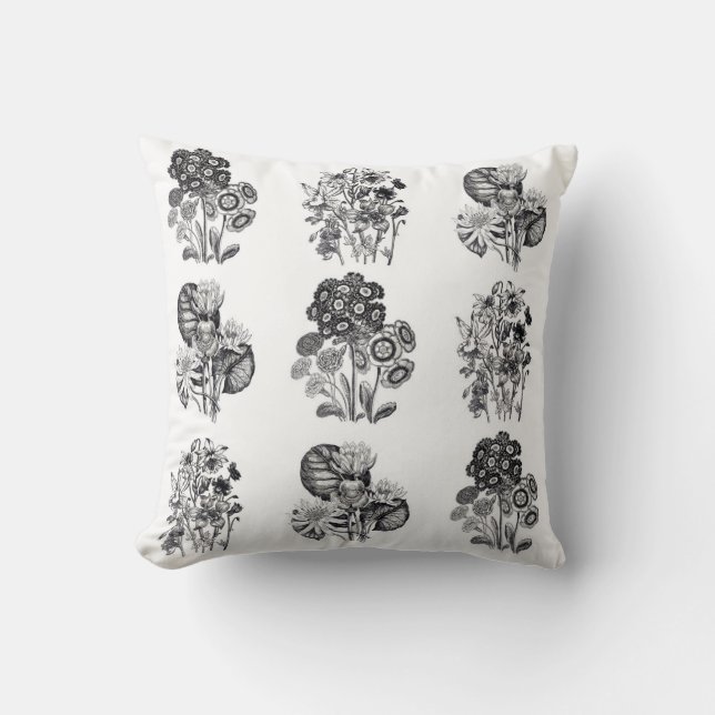 Almofada Flores monocromáticas em preto e branco (Frente)