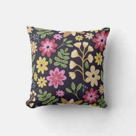 Almofada Flores Multicoloridas Florais Modernas Escuras