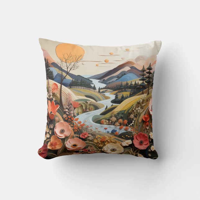 Almofada Flores Negrito com Montanhas 2 Imagens Diferentes (Frente)