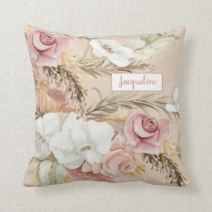Almofada Flores - Pampas Elegantes - Cor de Água Rosa Rosa