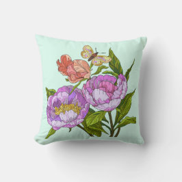 Almofada Flores, papagaios e borboletas pintadas na menta