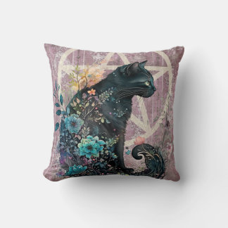 Almofada Flores Pentálicas de Gato Preto em Greve