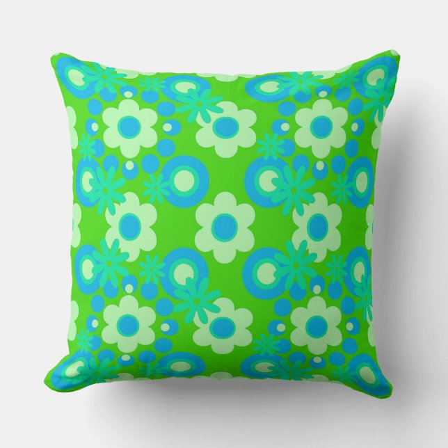 Almofada Flores Pérolas Rosquinhas Espinha Azul Maçã Verde (Frente)