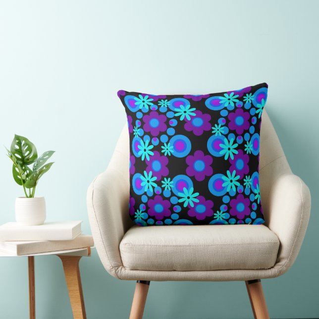 Almofada Flores Pérolas Rosquinhas Turquesa Azul Roxo Preto (Cadeira)