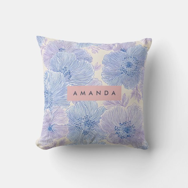Almofada Flores Personalizadas de Pastel Lavanda e Azul (Frente)