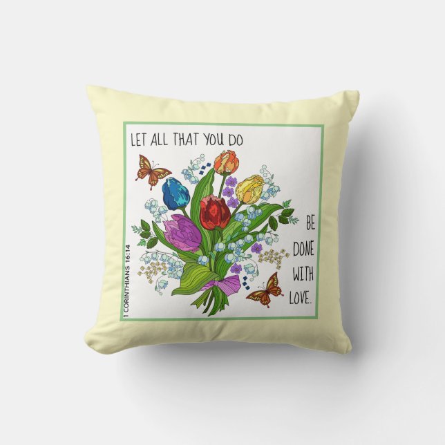 Almofada Flores Pintadas com Verso de 1 Corintianos 16:14 (Frente)
