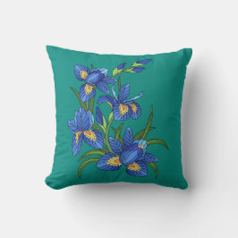 Almofada Flores Pintadas, íris azul bonita em azul-turquesa