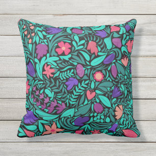 Almofada Flores primavera Pretas Deixam Padrão de Ilustraçã