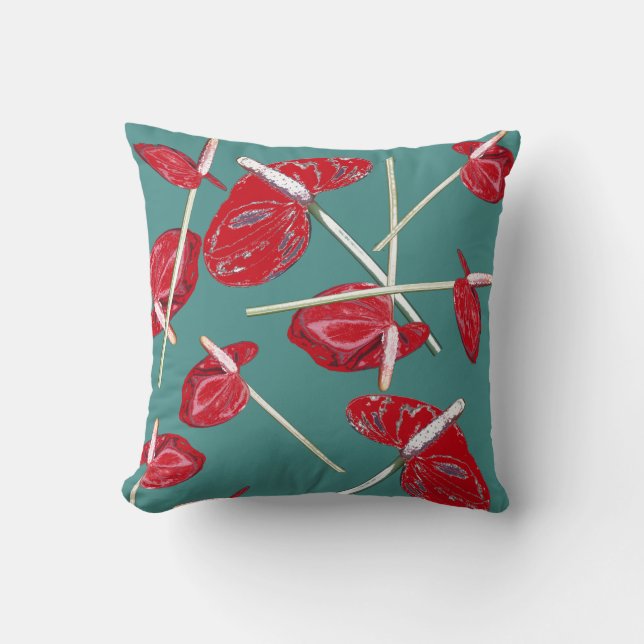 Almofada Flores Red Anthurium Travesseiro-Padrão-Cushion (Frente)